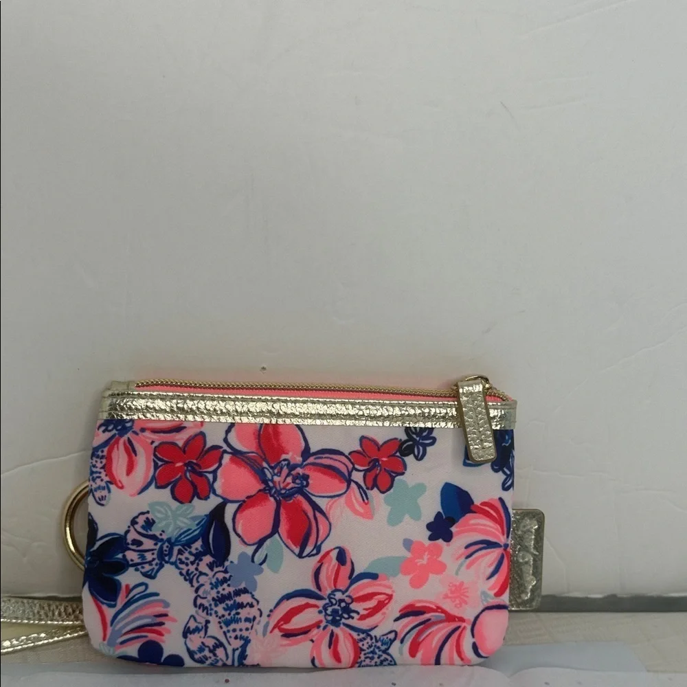 Floral Pink and Gold Women's Wristlet